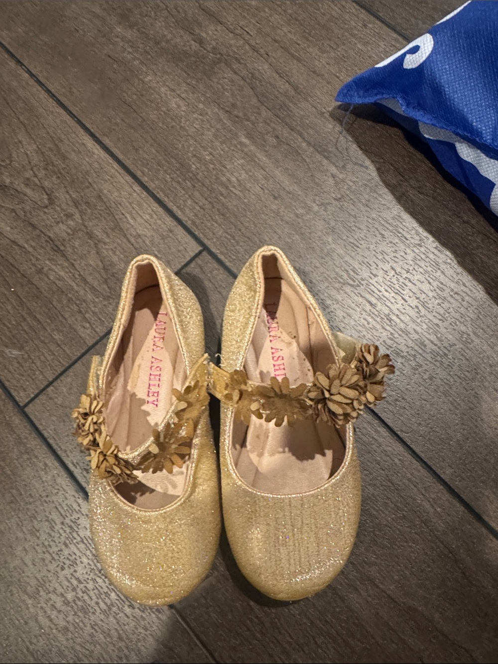 Laura Ashley Gold Glitter Flower Mary Jane Kids Shoes